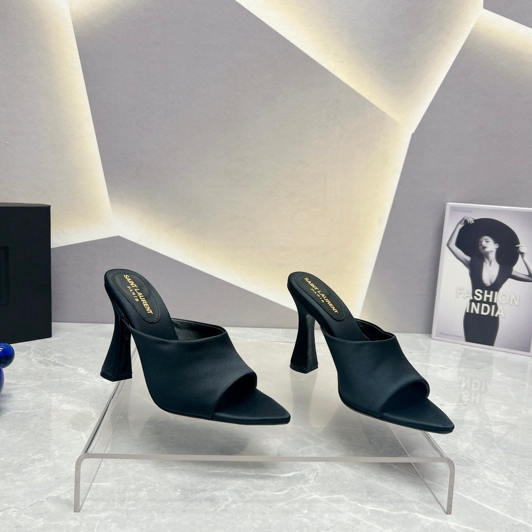 Saint Laurent SL GOLDIE MULES BLACK SATIN