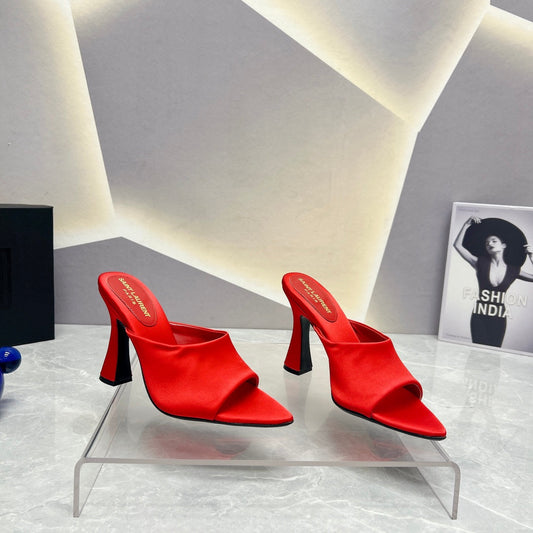 Saint Laurent SL GOLDIE MULES RED SATIN