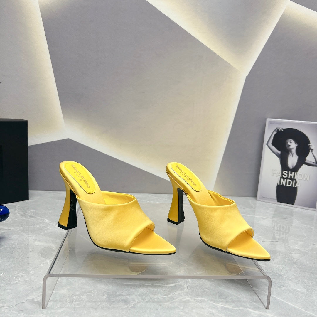Saint Laurent SL GOLDIE MULES LEMON SATIN