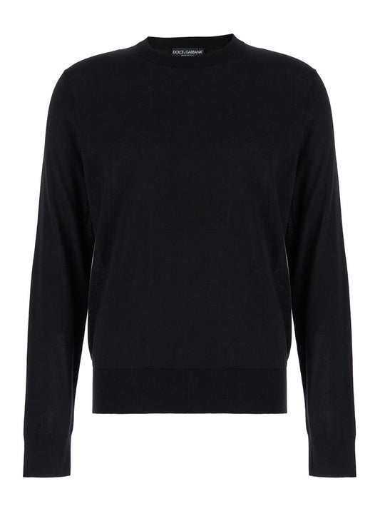 Dolce & Gabbana Men Black Sweater With Tonal Signature Logo In Silk Man