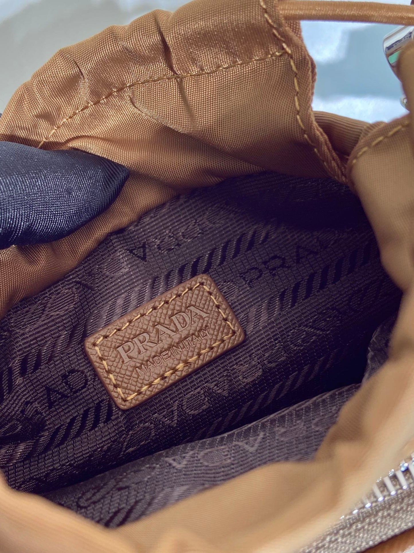 PRADA PHONE BAG 18 IN SEPIA BROWN RE-NYLON