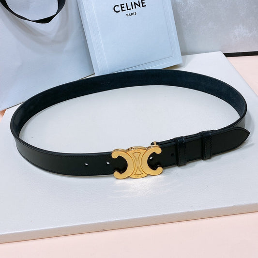 Celine CL LARGE 30 MM TRIOMPHE BELT IN BLACK AND GOLD HARDWARE