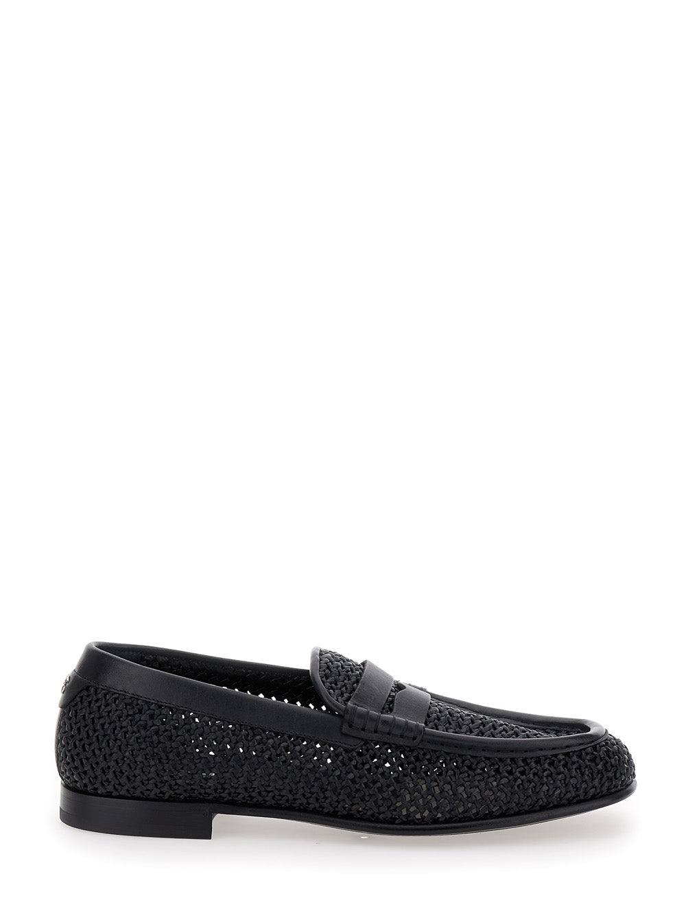 Dolce & Gabbana Men Black Slip-On Loafers In Woven Rafia Man