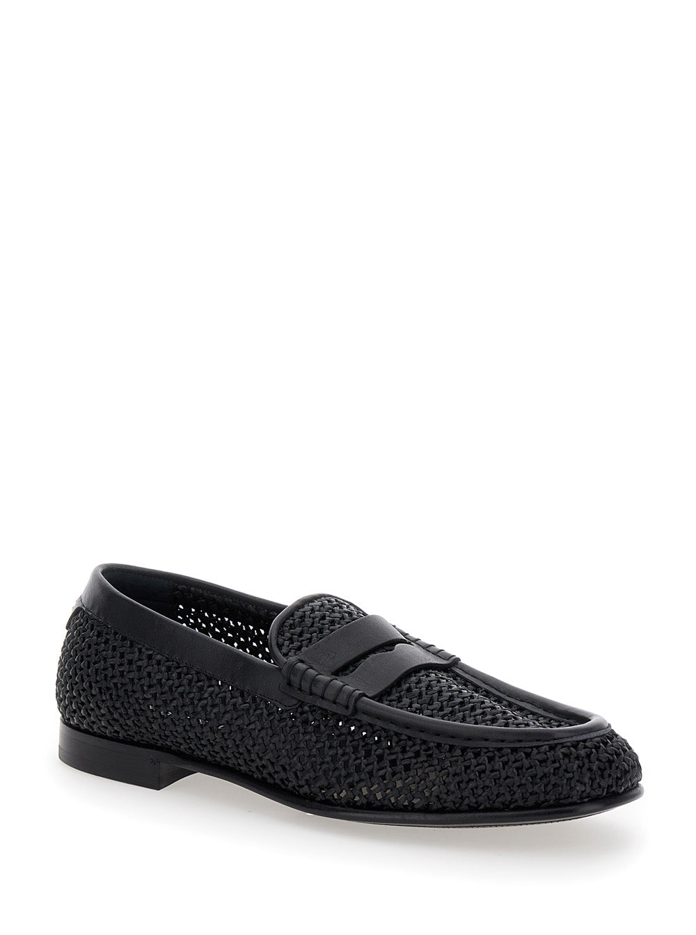 Dolce & Gabbana Men Black Slip-On Loafers In Woven Rafia Man