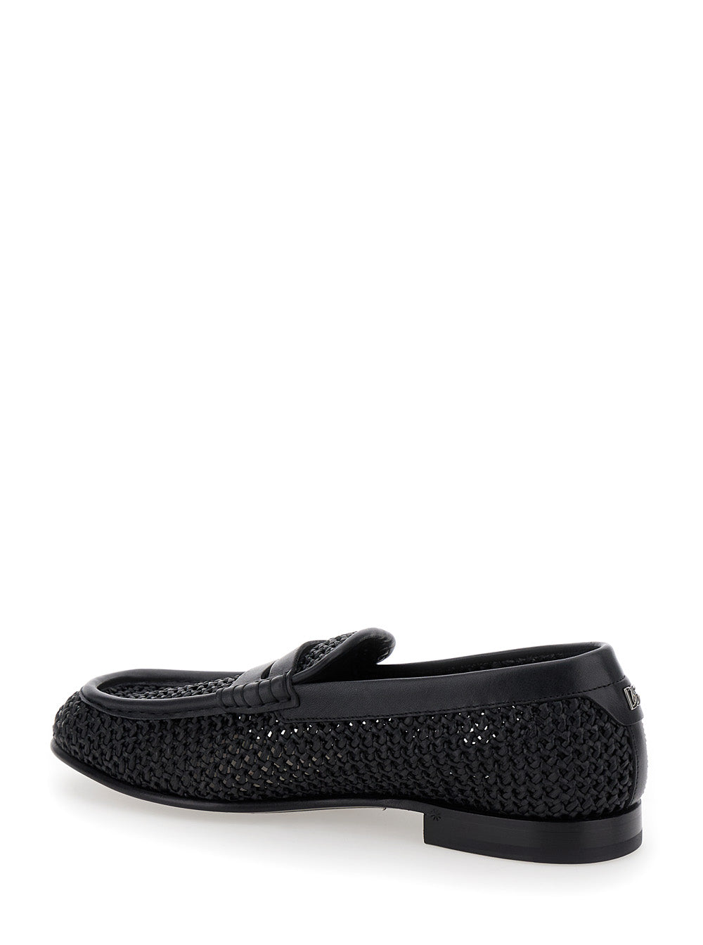 Dolce & Gabbana Men Black Slip-On Loafers In Woven Rafia Man