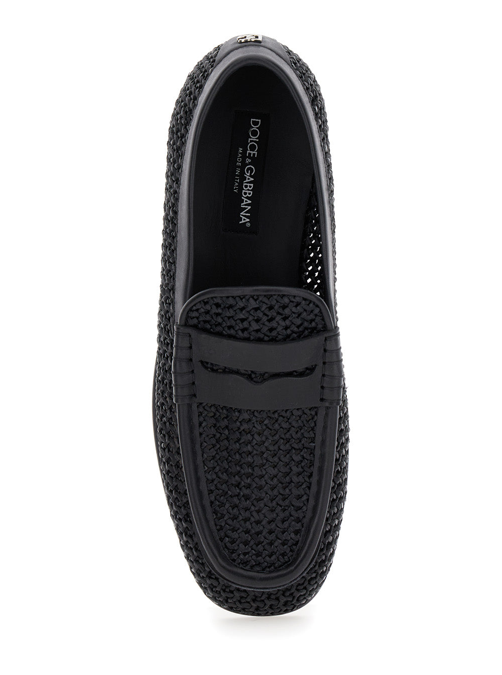 Dolce & Gabbana Men Black Slip-On Loafers In Woven Rafia Man