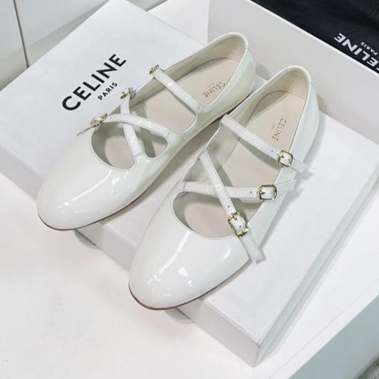 Celine FLAT MARY JANE IN WHITE CALFSKIN