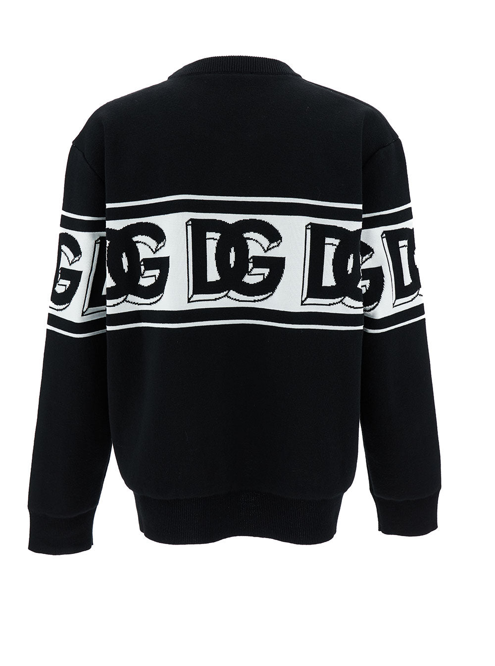 Dolce & Gabbana Men Black Crewneck Sweater With Dg Motif In Wool Blend Man
