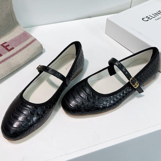 Celine BALLET FLAT IN BLACK EMBOSSED CALFSKIN