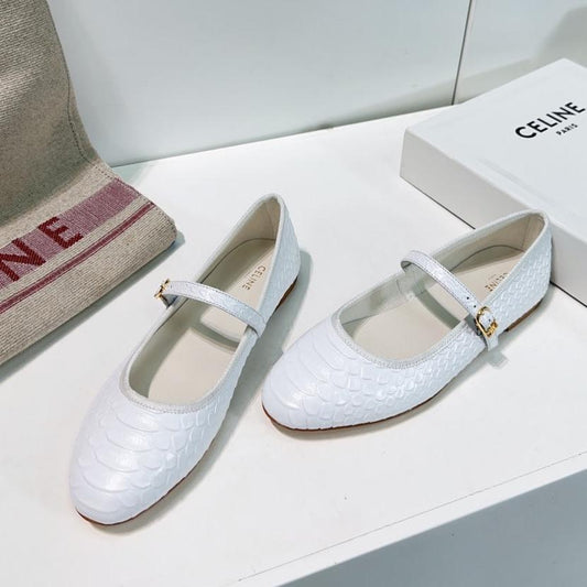 Celine BALLET FLAT IN WHITE EMBOSSED CALFSKIN