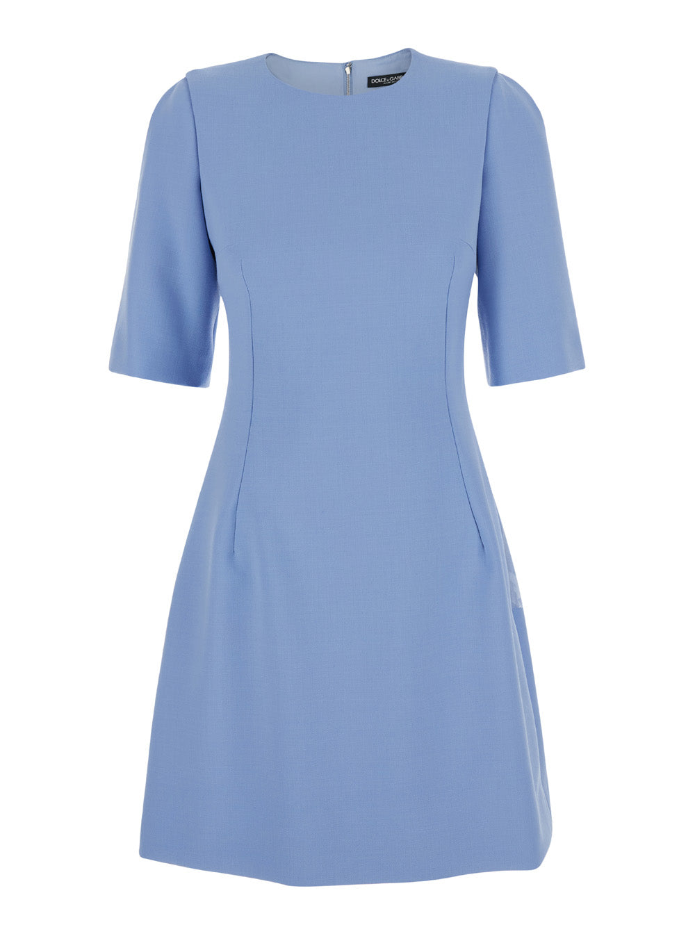 Dolce & Gabbana Women Light Blue Midi Fit And Flare Dress In Wool Woman