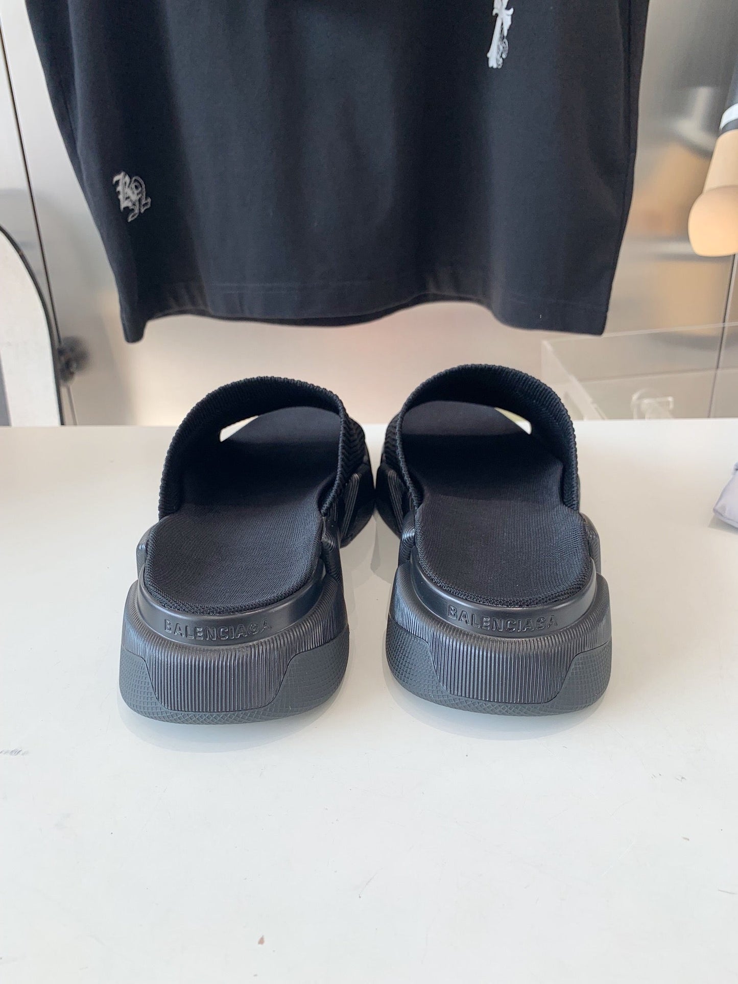 Balanciaga SPEED 2.0 SLIDE SANDAL IN BLACK RECYCLED KNIT AND BLACK SOLE