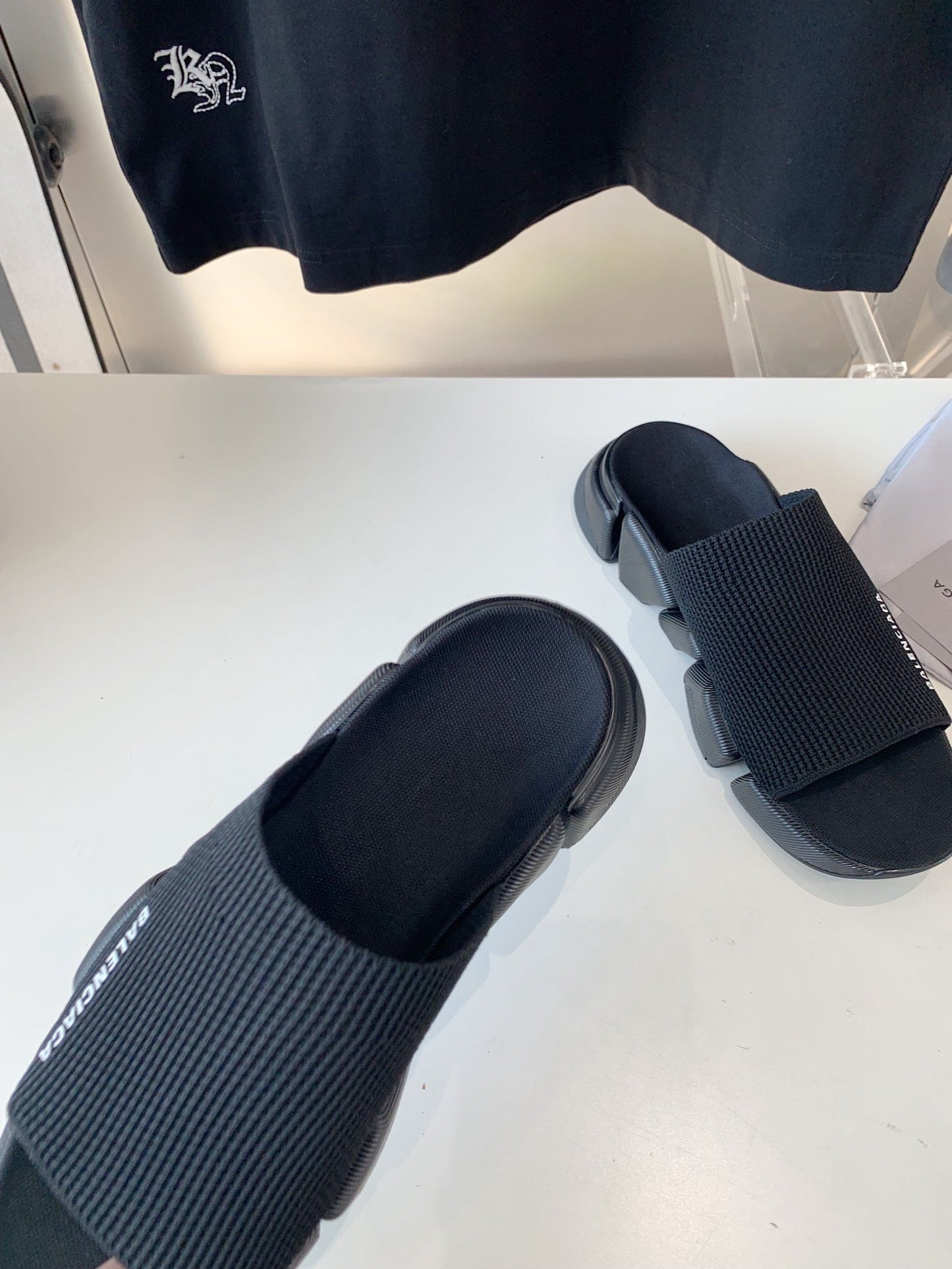 Balanciaga SPEED 2.0 SLIDE SANDAL IN BLACK RECYCLED KNIT AND BLACK SOLE