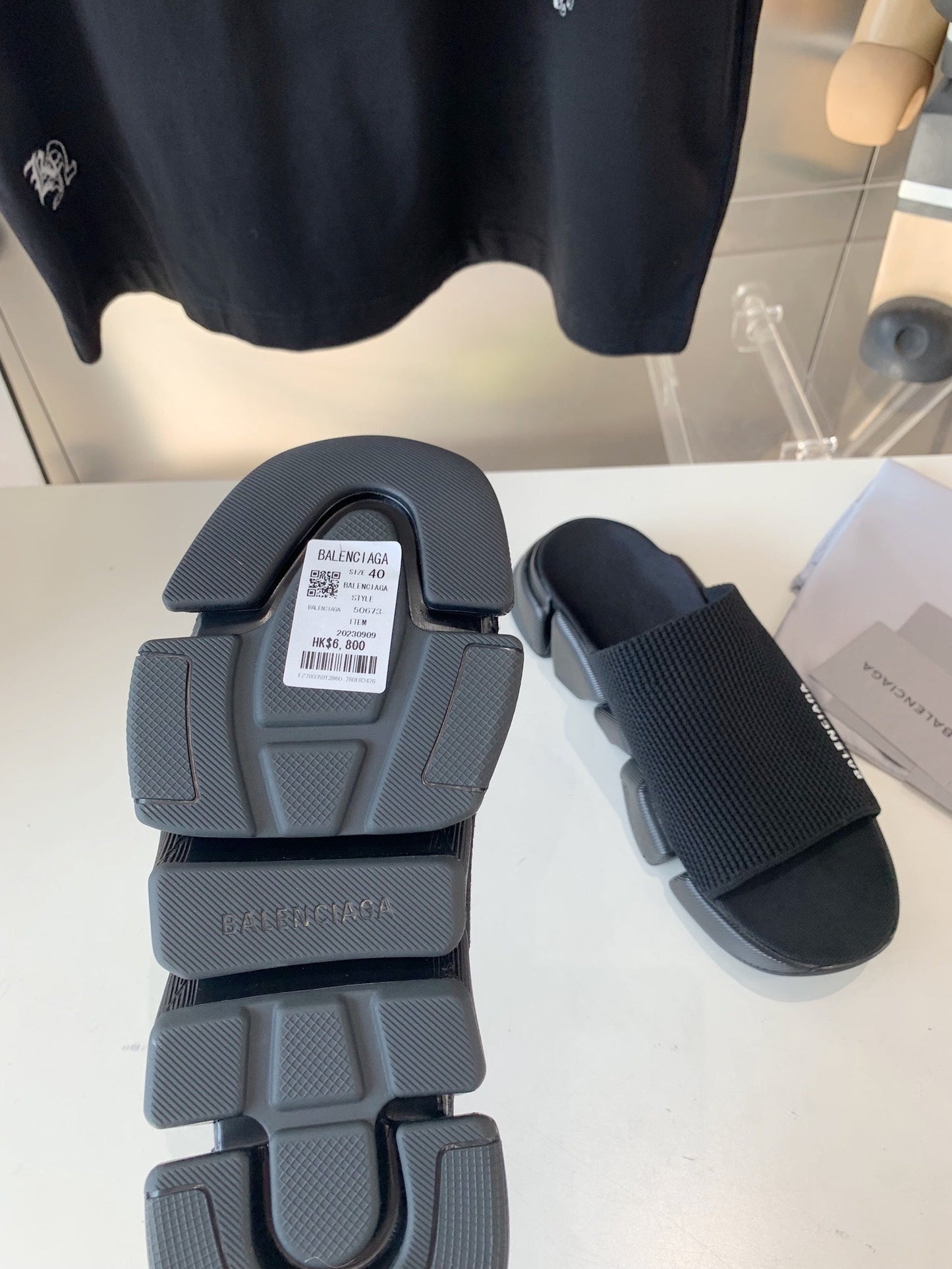 Balanciaga SPEED 2.0 SLIDE SANDAL IN BLACK RECYCLED KNIT AND BLACK SOLE