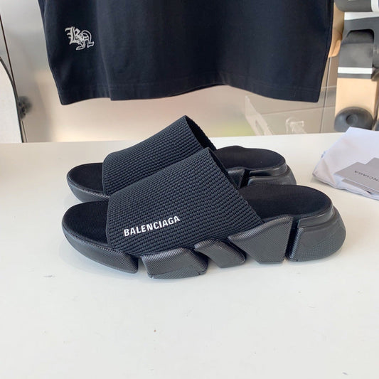 Balanciaga SPEED 2.0 SLIDE SANDAL IN BLACK RECYCLED KNIT AND BLACK SOLE