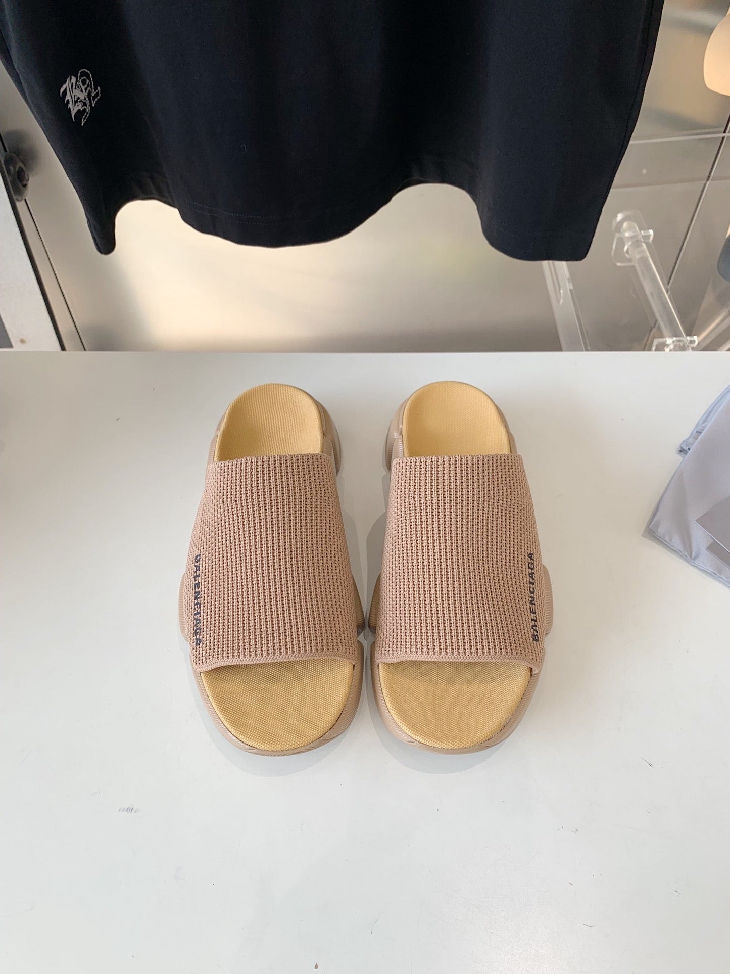 Balanciaga SPEED 2.0 SLIDE SANDAL IN BEIGE RECYCLED KNIT
