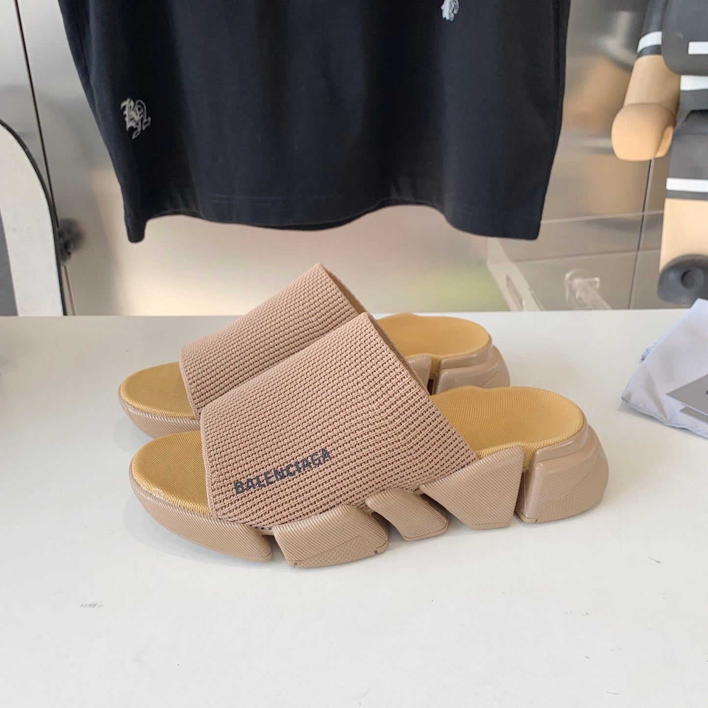 Balanciaga SPEED 2.0 SLIDE SANDAL IN BEIGE RECYCLED KNIT