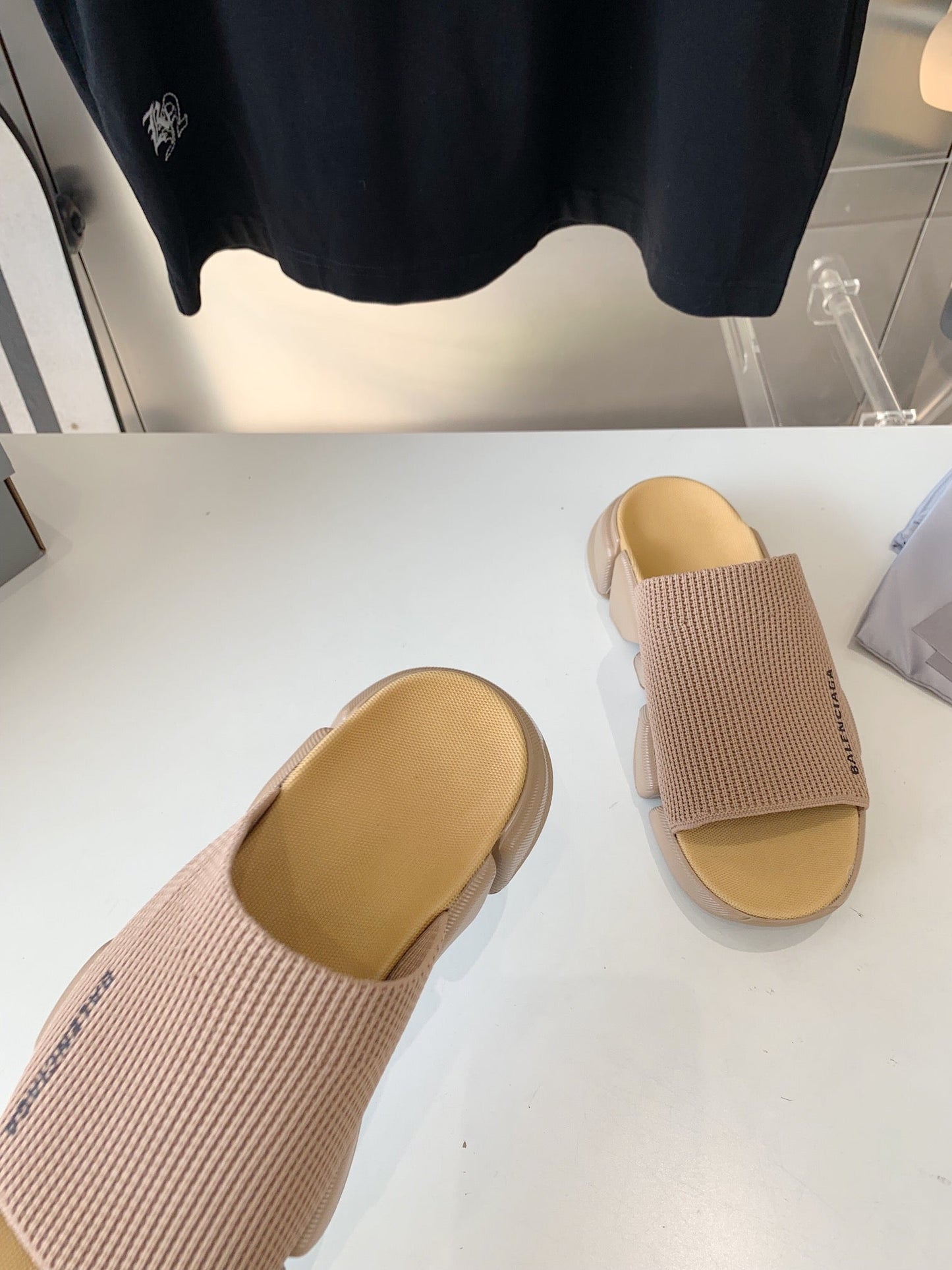 Balanciaga SPEED 2.0 SLIDE SANDAL IN BEIGE RECYCLED KNIT