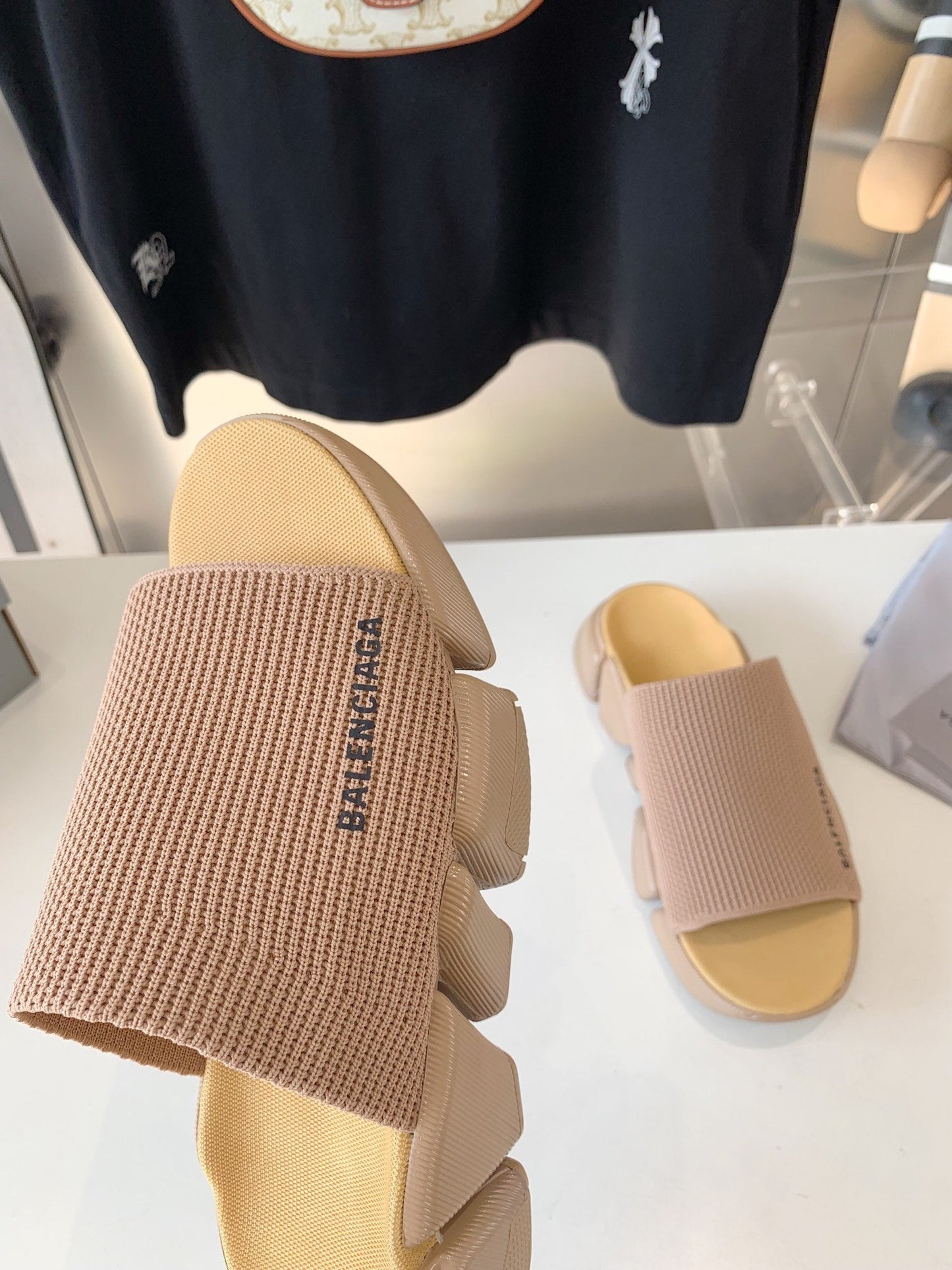 Balanciaga SPEED 2.0 SLIDE SANDAL IN BEIGE RECYCLED KNIT