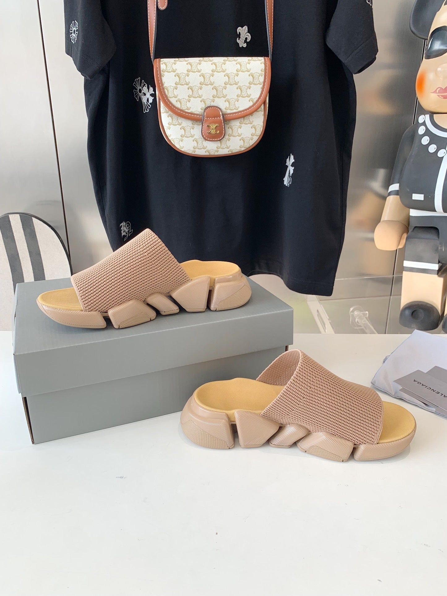 Balanciaga SPEED 2.0 SLIDE SANDAL IN BEIGE RECYCLED KNIT