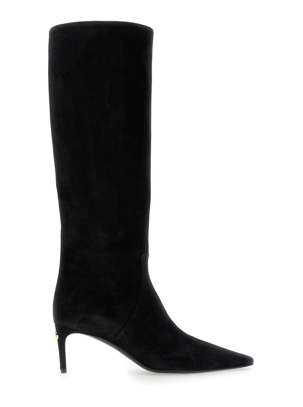 Dolce & Gabbana Women Black High Boots With Dg Logo In Suede Woman