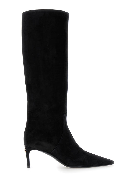 Dolce & Gabbana Women Black High Boots With Dg Logo In Suede Woman