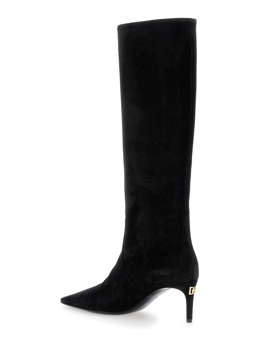 Dolce & Gabbana Women Black High Boots With Dg Logo In Suede Woman
