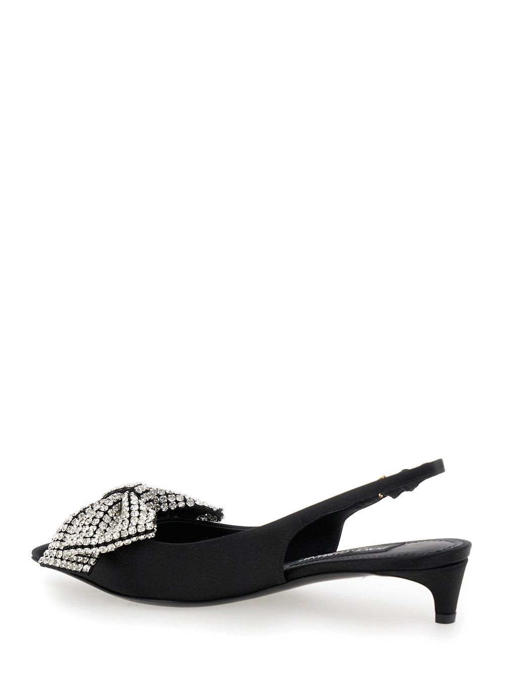Dolce & Gabbana Women Black Slingback Pumps With Rhinestone Bow Detail In Silk Blend Woman