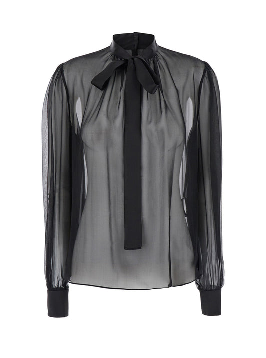 Dolce & Gabbana Women Black Blouse With Pussybow Neck In Silk Woman