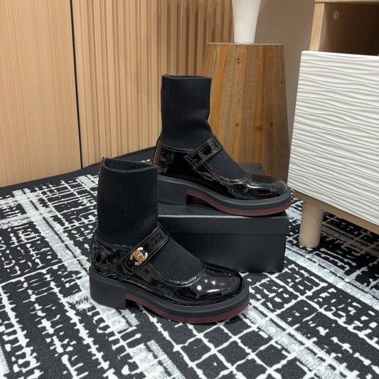 CHANEL Ankle Boots 50mm Black Wool And Cowhide