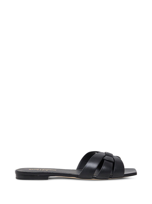 Saint Laurent Women 'Tribute' Black Slip-On Sandals In Leather Woman