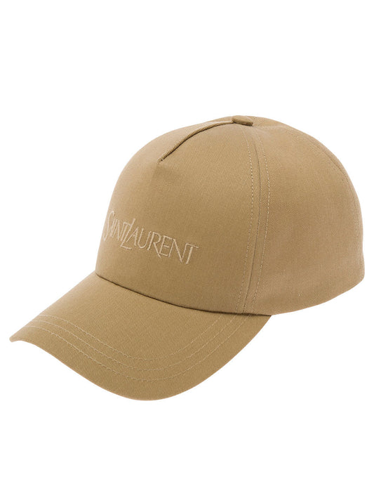 Saint Laurent Men Beige Baseball Cap With Logo Lettering Embroidery In Cotton And Linen Man