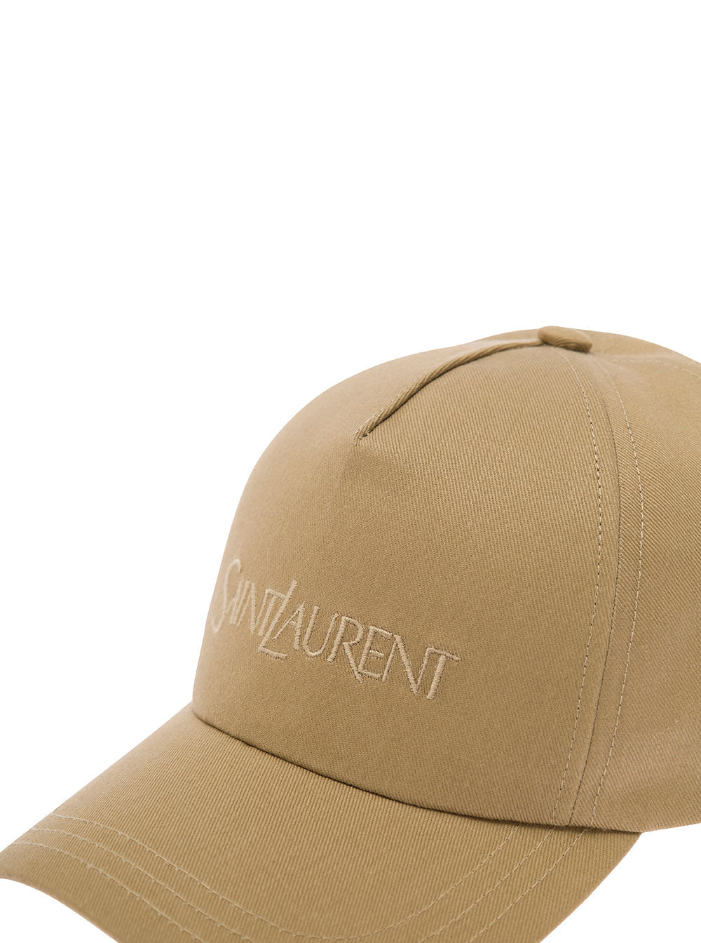 Saint Laurent Men Beige Baseball Cap With Logo Lettering Embroidery In Cotton And Linen Man