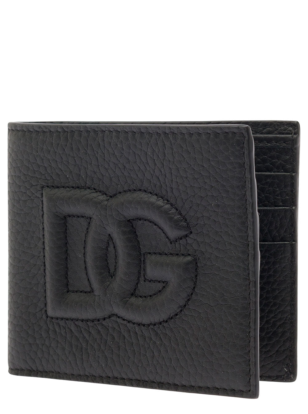 Dolce & Gabbana Men Black Bifold Wallet With Quilted Leather In Leather Man