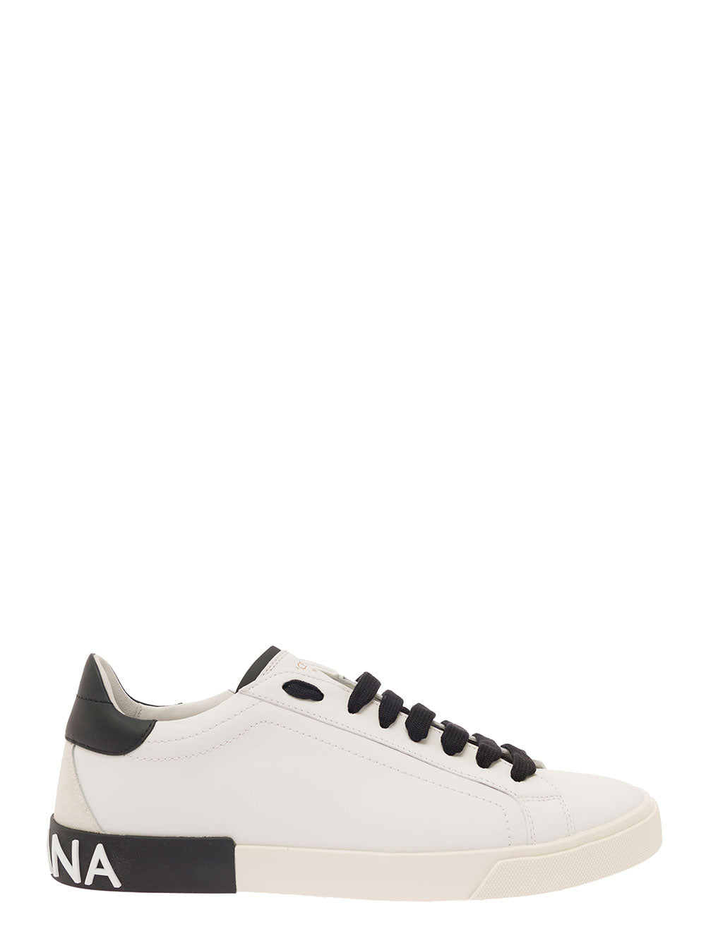 Dolce & Gabbana Men 'Portofino' White Low Top Sneakers With Logo Lettering Detail In Smooth Leather Man