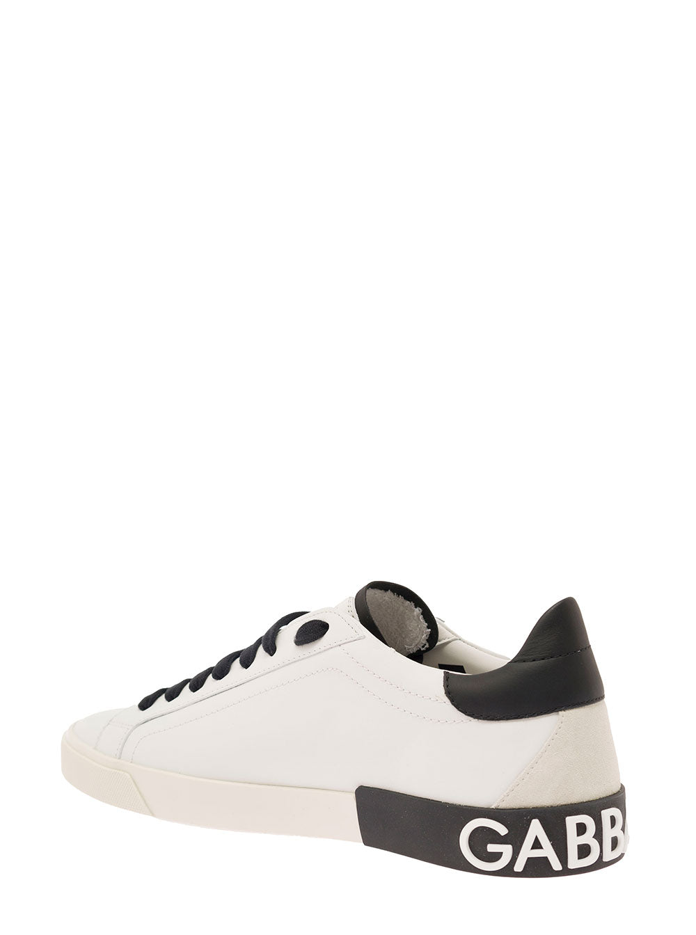 Dolce & Gabbana Men 'Portofino' White Low Top Sneakers With Logo Lettering Detail In Smooth Leather Man