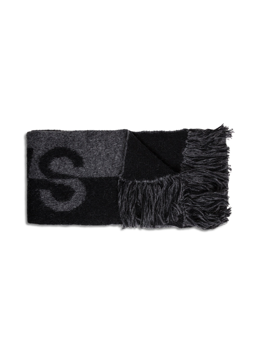 Saint Laurent Women Black Scarf With Inlaid Logo And Fringed Edge In Wool And Mohair Blend Woman