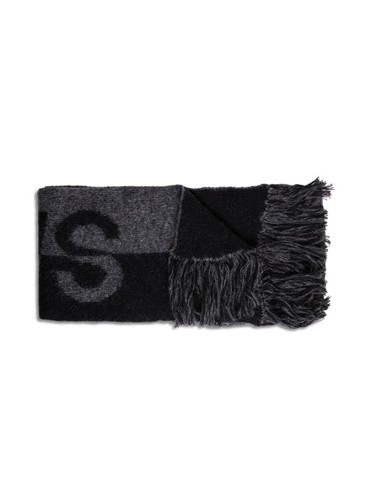 Saint Laurent Women Black Scarf With Inlaid Logo And Fringed Edge In Wool And Mohair Blend Woman