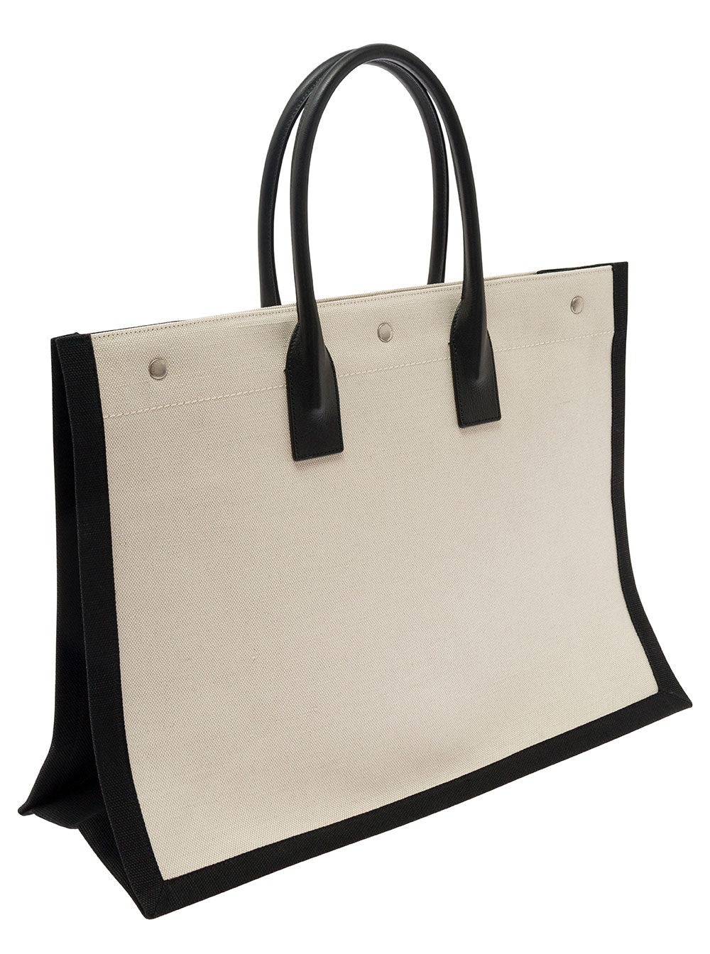 Saint Laurent Men 'Big Rive Gauche' Beige Tote Bag With Contrasting Logo Print In Cotton And Linen Man