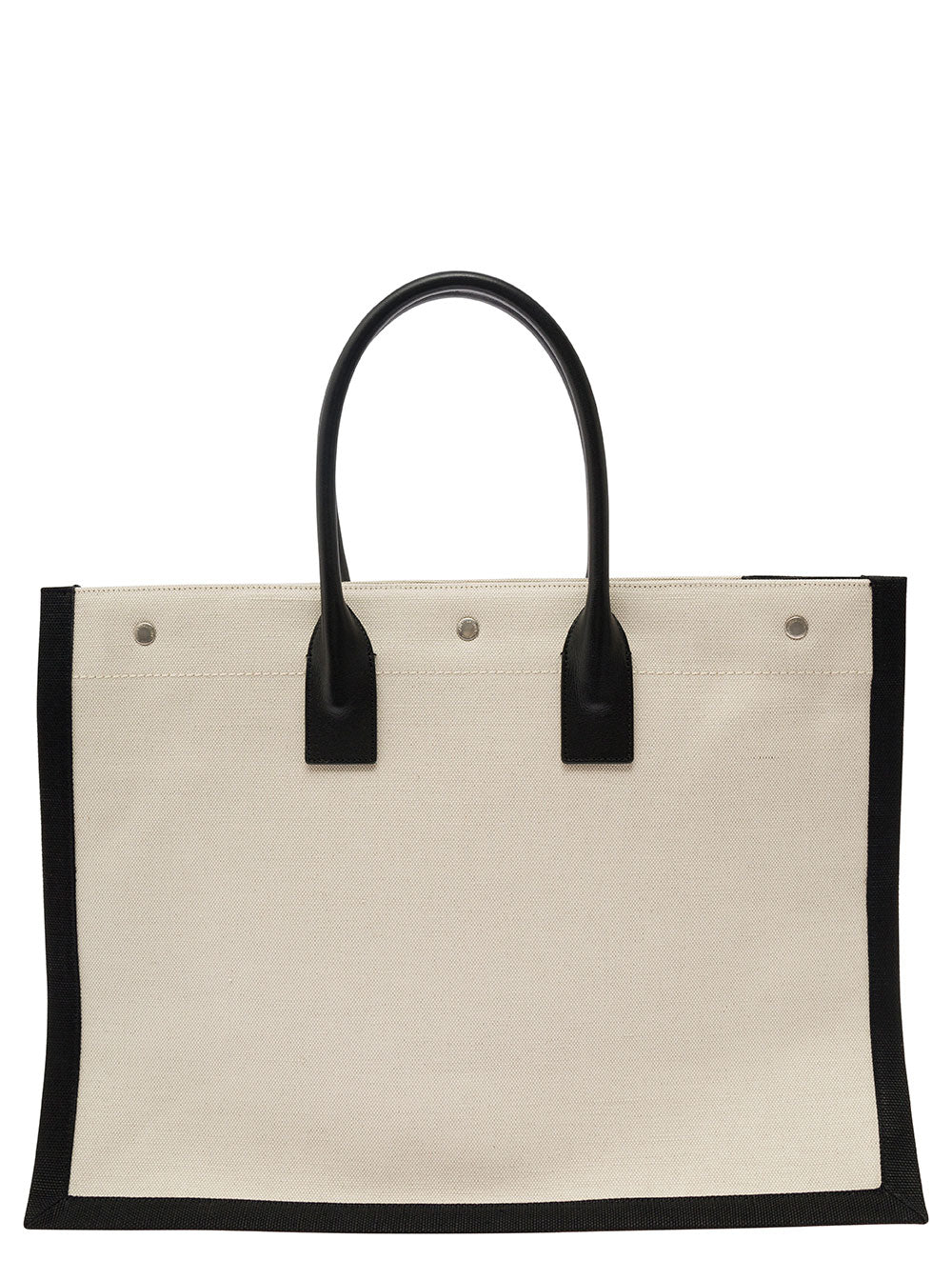 Saint Laurent Men 'Big Rive Gauche' Beige Tote Bag With Contrasting Logo Print In Cotton And Linen Man