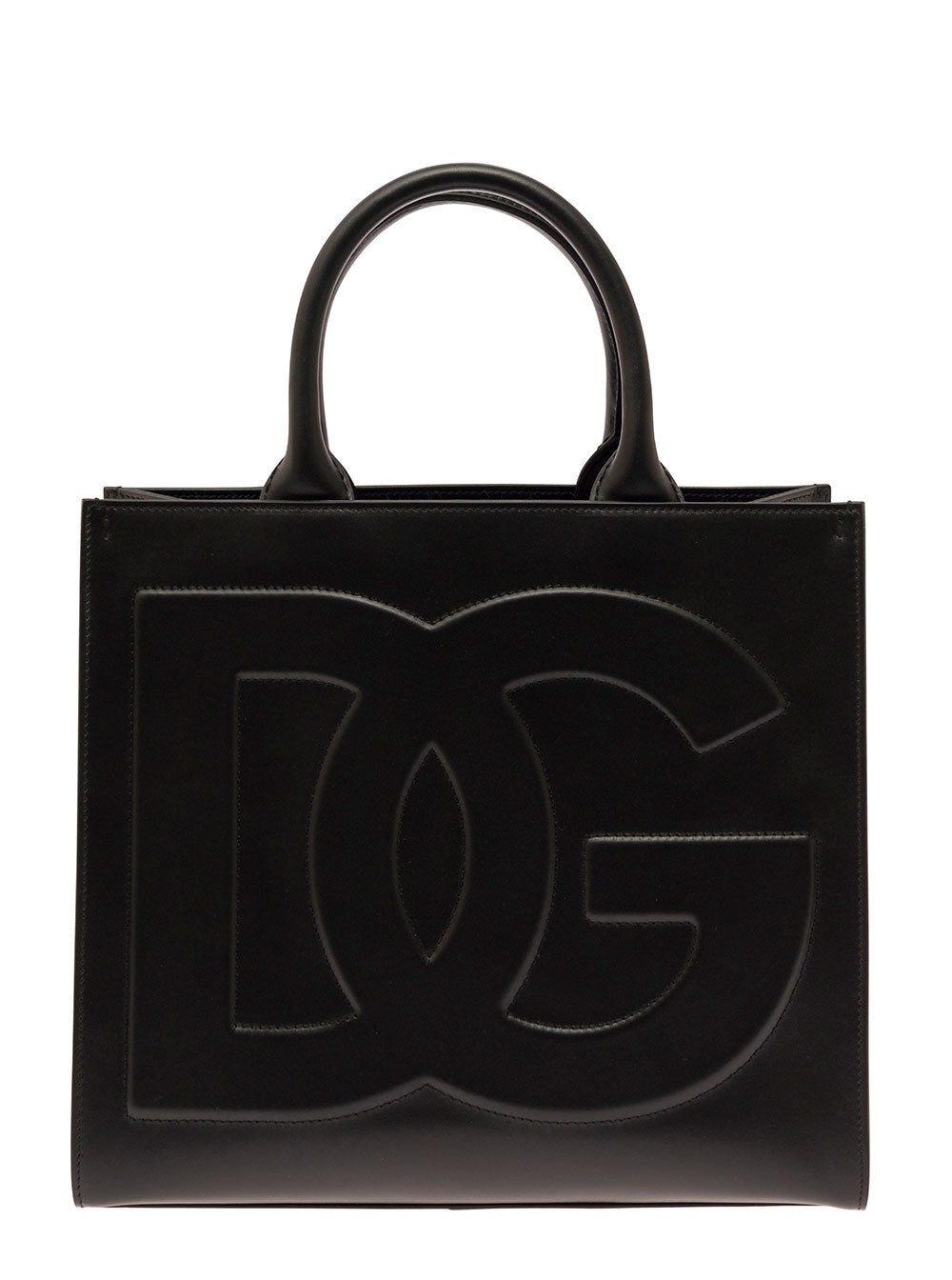 Dolce & Gabbana Women 'Dg Daily Medium' Black Handbag With Dg Logo Detail In Smooth Leather Woman