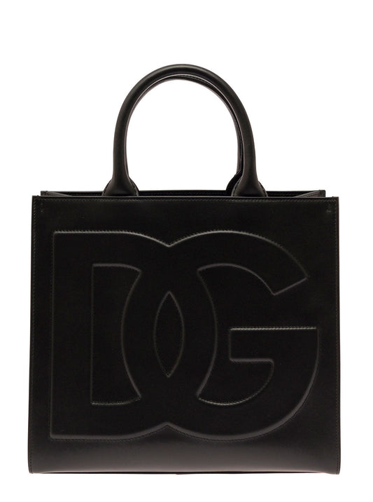 Dolce & Gabbana Women 'Dg Daily Medium' Black Handbag With Dg Logo Detail In Smooth Leather Woman
