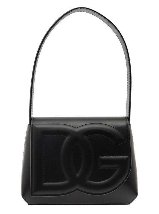 Dolce & Gabbana Women 'Dg Logo' Black Shoulder Bag In 3D Quilted Logo Detail In Smooth Leather Woman