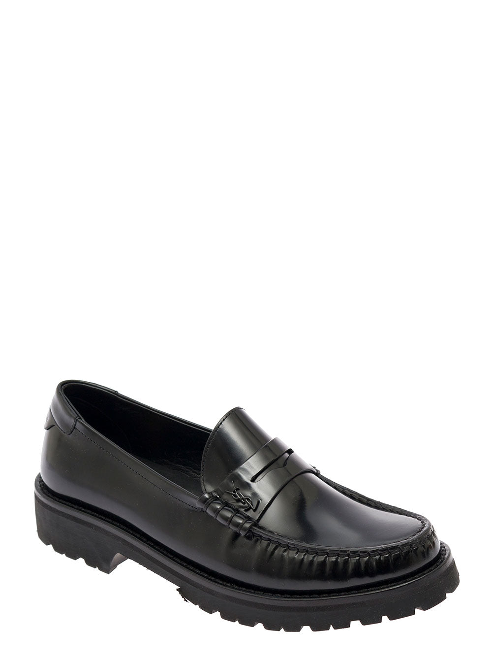 Saint Laurent Women 'Le Loafer' Black Loafers With Chunky Sole And Cassandre Detail In Smooth Leather Woman