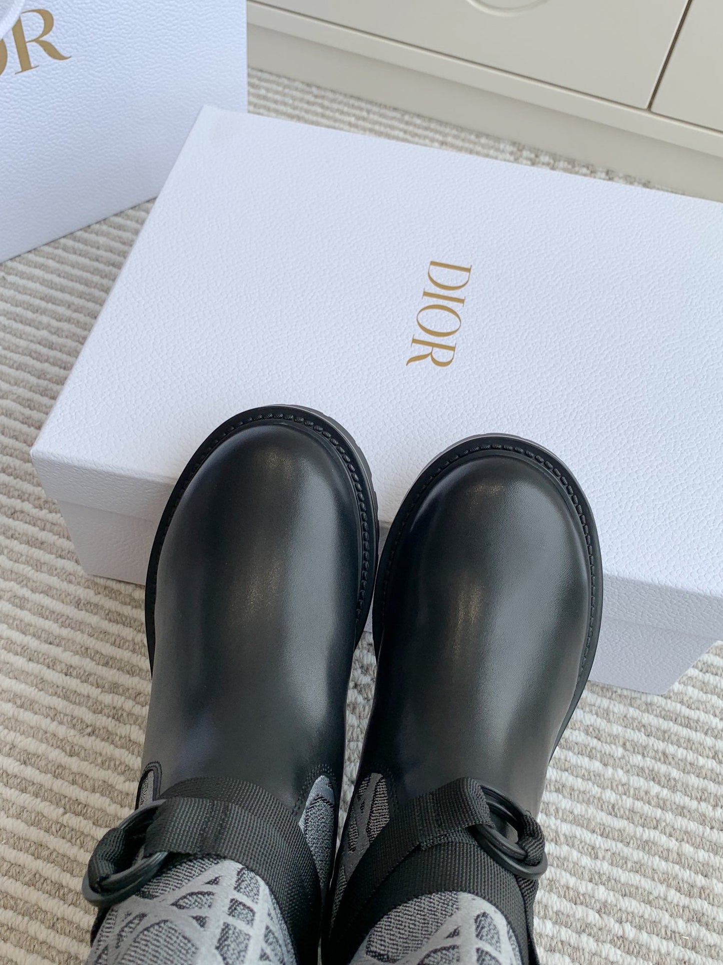 DIOR D-Major Boot In Grey Mix Black Denim Fabric With Fleece Lining 105070