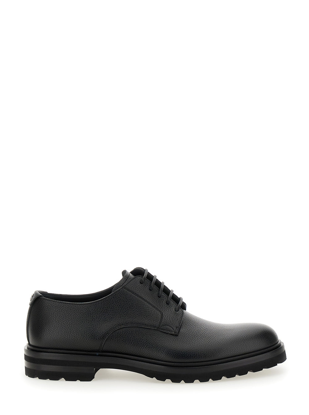 Dolce & Gabbana Men 'Altavilla' Black Derby Lace-Up Shoes With Metal Dg Logo On Heel In Brushed Leather Man