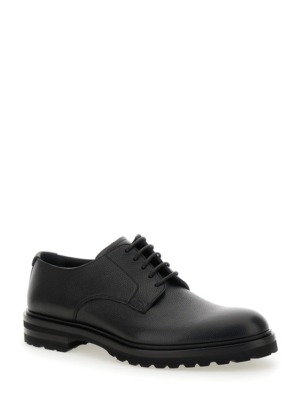 Dolce & Gabbana Men 'Altavilla' Black Derby Lace-Up Shoes With Metal Dg Logo On Heel In Brushed Leather Man