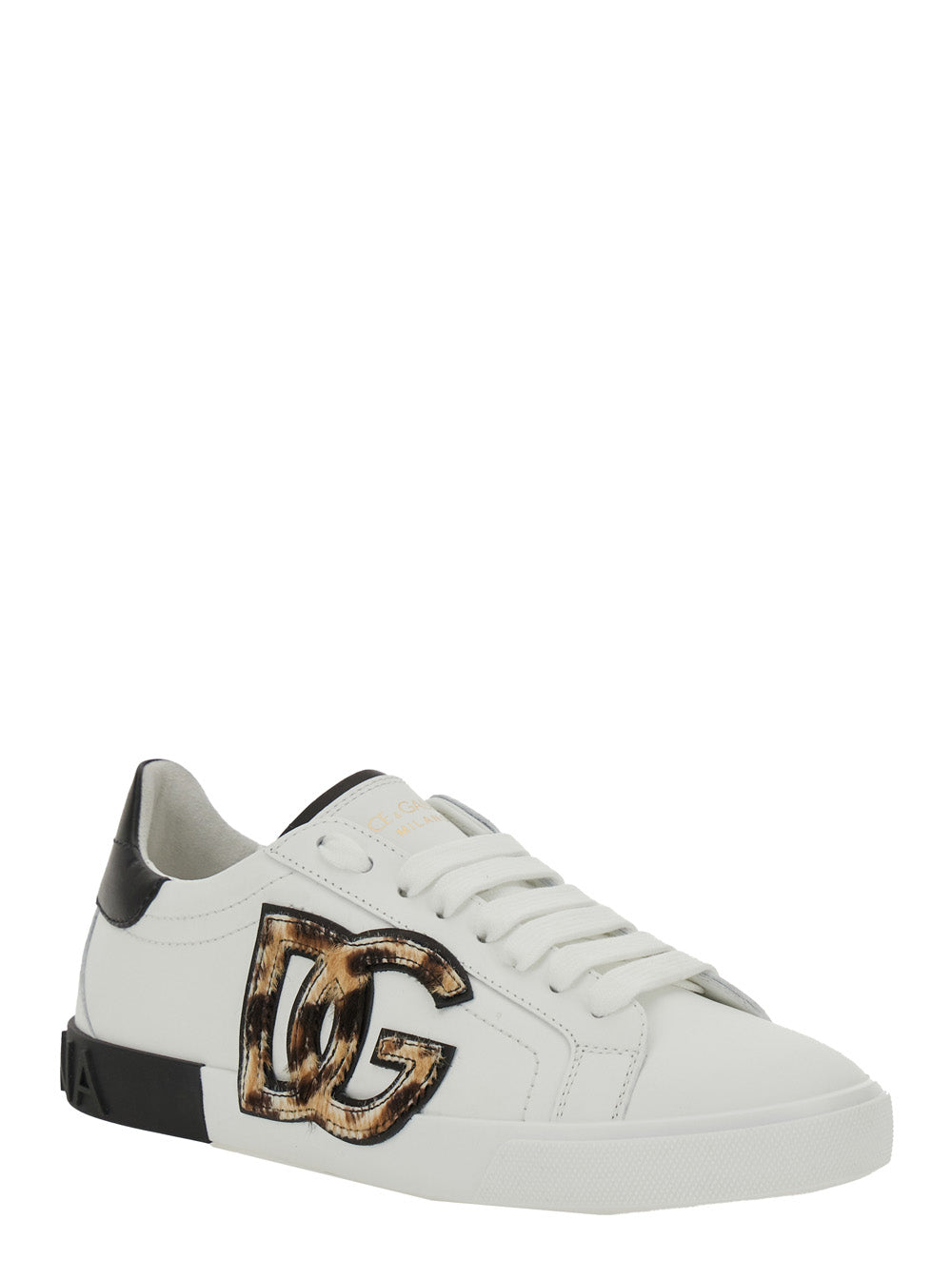 Dolce & Gabbana Women White Low Top Sneaker With Animal-Motif Logo In Leather Woman