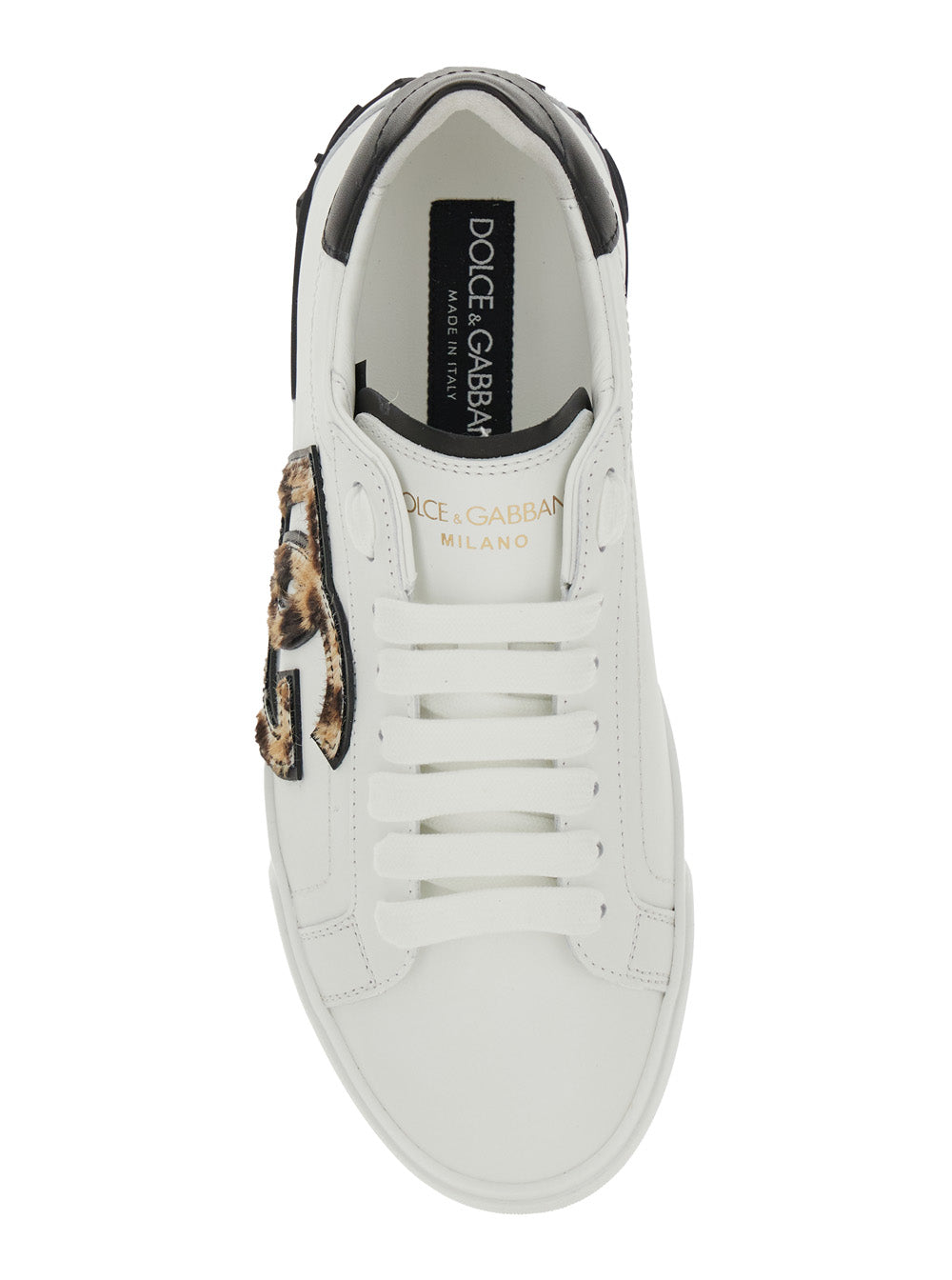 Dolce & Gabbana Women White Low Top Sneaker With Animal-Motif Logo In Leather Woman