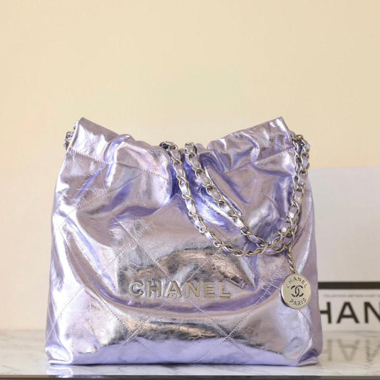 CHANEL 25C Hobo 22 Bag 35cm Violet Metalic Lambskin